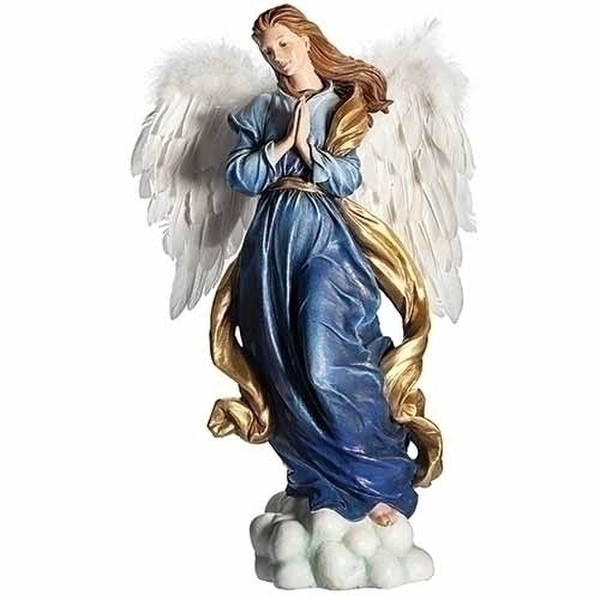 Angel in Blue Dress with Feather Wings Statue